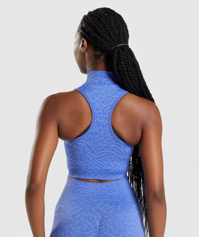 Women's Gymshark Adapt Animal Seamless 1/2 Zip Cropped Tops Blue | NZ 1ALPGS